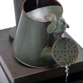 Alpine Corporation MAZ260 Outdoor Floor Metal Birdhouse and Watering Can Fountain, Rustic Metal Garden Fountain 24", Bronze