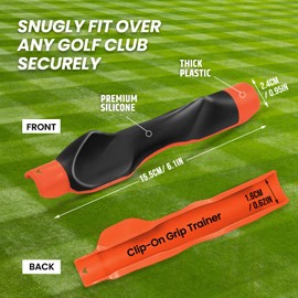 Clip-On Golf Grip Trainer, Golf Swing Training Aid for Improving Proper Hand Positioning (BLACK+ORANGE RED)