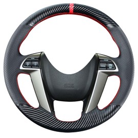 Kivnto DIY Carbon Fiber Steering Wheel Covers for Honda 8th Generation Accord 2008 2009 2010 2011 2012 / Pilot SUV 2009-2015 / Odyssey 2011-2017 15 inches Leather Interior Accessories