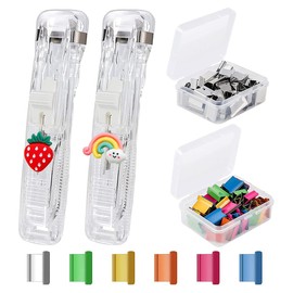 Hsthe Sea 2Pcs Clam Clip Dispensers with 100Pcs Colorful Paper Clam Clips Metal Refill Clips for Fixing Loose Leaf Paper Bookbinding Reports Documents Assignments (Mixed Color)