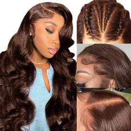 Chocolate Brown Lace Front Wig 26 Inch Body Wave Lace Front Wigs Human Hair Pre Plucked for Women 13x6 Brown Glueless Wig with Baby Hair