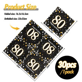 Napkins 80th Birthday, Pack of 30 Napkins 80th Birthday Man, Decoration 80th Birthday Man Woman, Happy Birthday 80 Napkins Table Decoration, 3-Layer Birthday Decoration Napkins