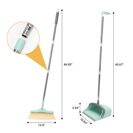 Sayene Broom and Dustpan Set,Long Handle Broom and Dustpan Set,Broom with Stand Up Dustpan Combo Set,for Home, Office, Lobby(Coffce)