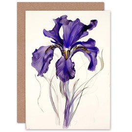 Artery8 Single Iris Watercolour Flower Bloom for Wife Her Mum Sister Daughter Mom Gran Nan Birthday Thank You Mothers Day Blank Art Greeting Card