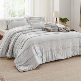 Bedsure King Comforter Set - 4 Pieces Pinch Pleat Bed Set, Light Grey Boho Bedding for All Season, 1 Soft Comforter, 2 Pillowcases, 1 Decorative Pillow