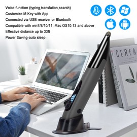 lychee Wireless Optical Pocket Pen Mouse, 2.4GHZ USB Wireless Optical Pen Mouse Handwriting Mini Air Mouse Mice for PC Laptop Notebook Computer Mac (Voice&Bluetooth, Grey1)