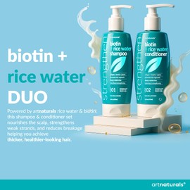 Biotin Rice Water Shampoo and Conditioner Set - Sulfate-Free Formula – Dual Bottle - Made with Collagen, Keratin, and Jojoba to Promote Strength, Shine, and Growth 16 Fl Oz 2 PK