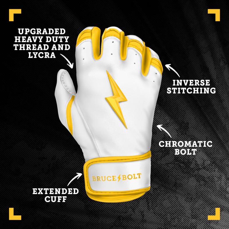 BRUCE BOLT Chrome Series Short Cuff Yellow Batting Glove -