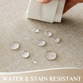 Softalker Round Table Cloths Wipe Clean Cream Tablecloth 150 cm (59 inch) Diameter Faux Linen Tablecloths Water Resistant Wipeable Tablecloths Washable Table Cover for Party Kitchen Dining Restaurant