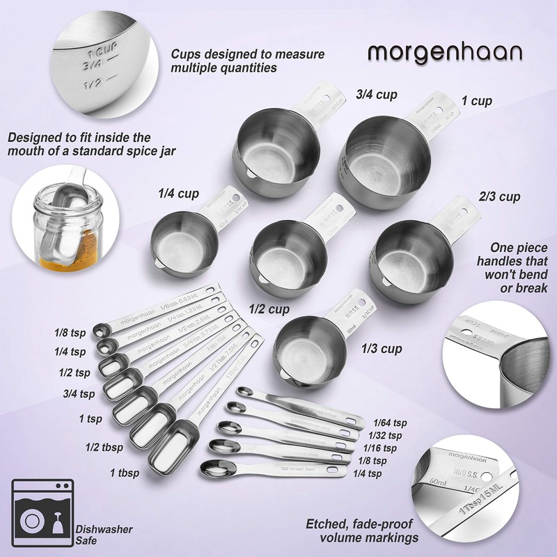 Morgenhaan Heavy-Duty 304 Stainless Steel Measuring Cup Set (18-Piece) -