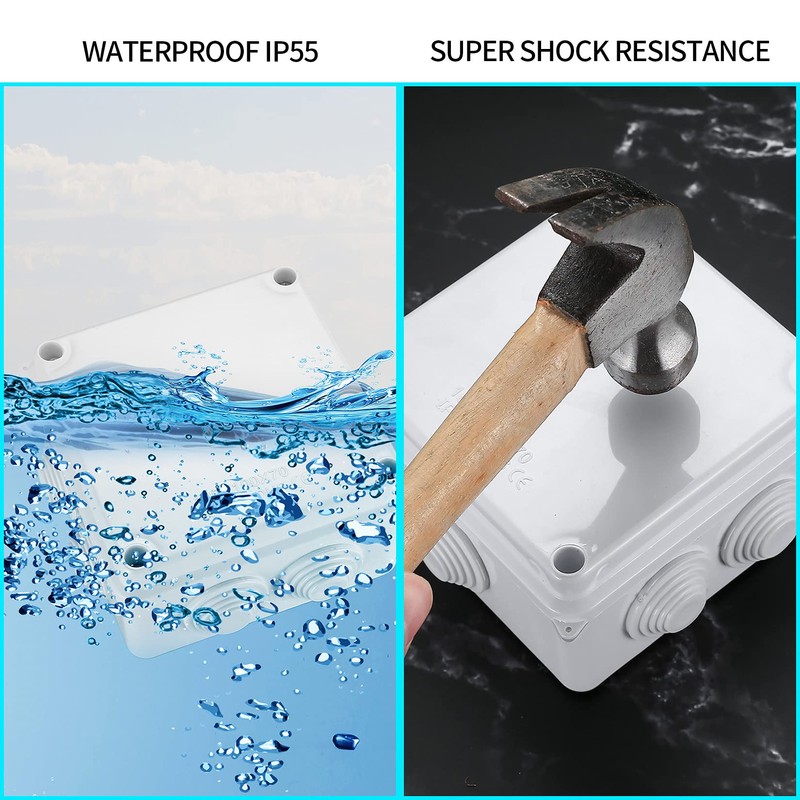 Pack of 2 Junction Boxes, Waterproof IP65, Electrical Junction Box,