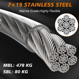 XiaZ Dog Tie Out Cable 50ft, Outdoor Runner Lead Chain Tether for Small Medium Large Dogs, 5mm Diameter Cable,11000 lbs Break Strength, Reflective Silver