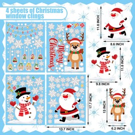 4 Sheets Christmas Window Clings Santa Reindeer Snowman Snowflake Window Decals Large Merry Christmas Windows Stickers Double Sided Xmas Windows Decorations for Xmas Home Office School Party Decor