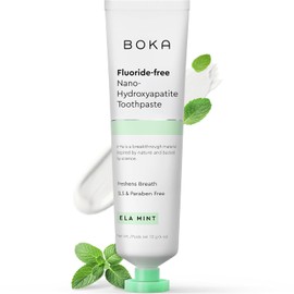 Pasta dental sin flúor Boka, pasta dental con nano hidroxiapatita, apropiada para dientes sensibles - para cuidado oral de adultos y niños - sabor a menta Ela, 4 onzas líquidas / 118.29 mililitros, 1