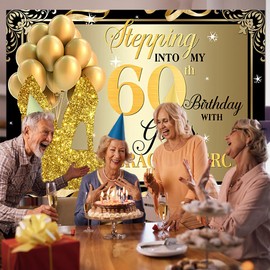 7x5Ft 60th Birthday Backdrop for Women Gold High Heels Happy Birthday Backdrop Gold Balloons Photography Background for Women Happy Birthday Backdrop for Photo Studio