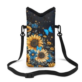 Garucesta Neoprene Phone Pouch Bag Shockproof Crossbody Phone Purse Bag with Detachable Adjustable Strap Travel Essentials Hands Free, Sunflower Blue Daisy Butterfly Sparkle Black