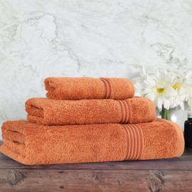 Superior Egyptian Cotton 3-Piece Towel Set, Assorted Towels for Home Bathroom, Master Bath, Decor Essentials, Includes 1 Bath, 1 Hand, 1 Face Towel/Washcloth, Quick Dry, Absorbent, Caramel Brown