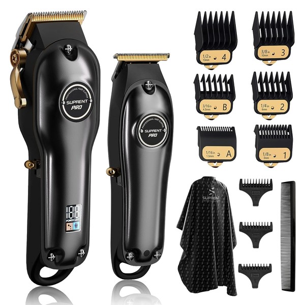 SUPRENT® PRO Professional Hair Clippers for Men- Hair Cutting Kit & Zero Gap T-Blade Trimmer Combo- Cordless Barber Clipper Set with LED Display for Mens Gifts(Black)