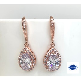 ONDEGO® Zirkonia ROSEGOLD Tropfen Strass Ohrringe Glitzer Ohrhänger Schmuck Creolen lang Geschenk XXL lang