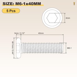 METALLIXITY Flat Head Hex Socket Cap Screws Bolts(M6-1x40) 5Pcs, Steel Hex Socket Furniture Bolts Screws - for Furniture Woodworking Project, Yellow