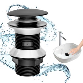MINISOISO Sink Drain Fitting Without Overflow, Universal Pop Up Drain Valve, Click Clack Drain Sink, Drain Valve for Sink and Washbasin, Black