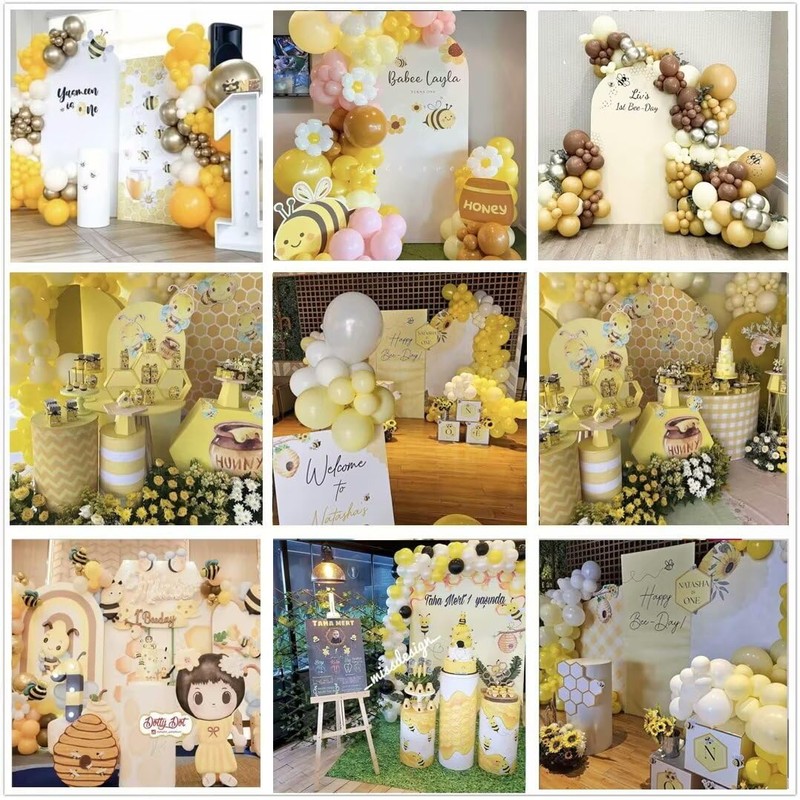 Iydamc Honeycomb Arched Fabric Backdrop Covers for Bee Day Party