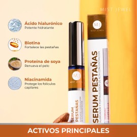 MIST JEWEL Serum eyelash pestañas alargador con biotina, niacinamida, Ácido hialurónico y soya 8ml | Fortalecedor crecimiento de pestaña