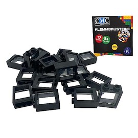 CMC imports 20 x Window with Disc Clamping Blocks Various Colours to Choose From Building Blocks 1 x 2 x 2 Nubs Window Frame (650 - Black)