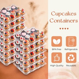 BTSD-home Cupcake-Behälter, Kunststoff, transparent, wiederverwendbar, mit abnehmbaren, hohen Kuppeldeckel, stapelbare Cupcake-Boxen, 6 Stück