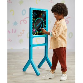 Discovery™ Glow Easel Dual-Sided Art Station – 34” Floor Standing Easel with Light Board, Whiteboard, 6 Neon Dry-Erase Markers| Detachable Drawing Tablet| Coloring Doodle Pad| Arts & Crafts for Kids