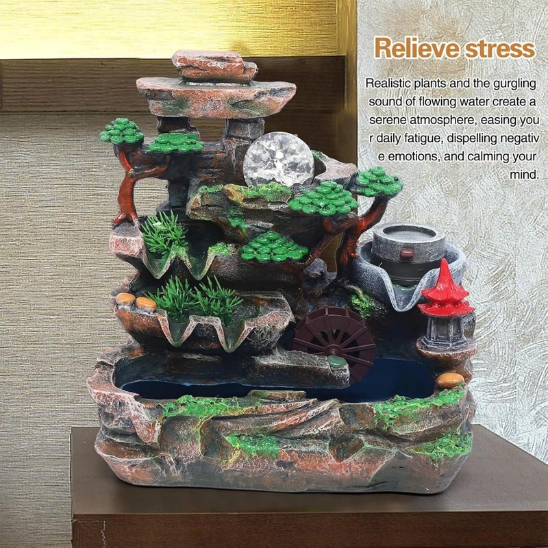 Lemoeyes Indoor Desktop Fountain Waterfall Decor, Atomizing Desktop Humidifier with