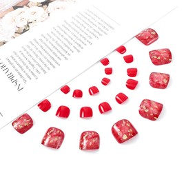 Yean Square False Toenails, Shiny Red Fake Feet, Nail Fashion, Full Coverage, Artificial Toenail Accessories for Women and Girls (Tin Platinum)