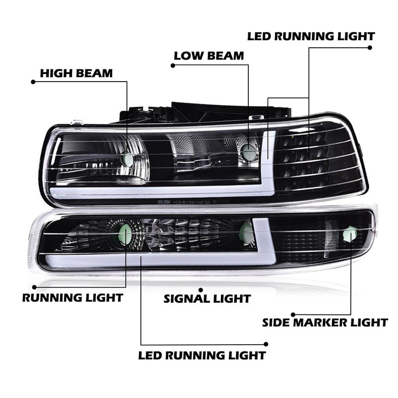 ALLGOOD LED DRL Headlight Assembly Front Headlamp Compatible with 99-02