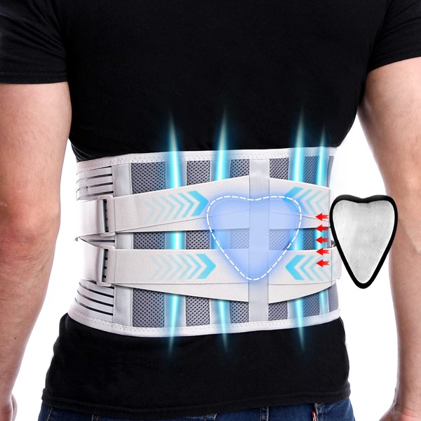 Back Support Belt Add Lumbar Pad for Men & Women, Back Brace with 4 Stays and Lower Back Pain Relief Removable, Breathable Anti-skid lumbar support belt for Herniated Disc, Sciatica, Scoliosis
