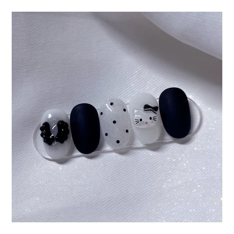 [Handmade Nail Tips] Devil Cat Nail Tips - Petit Coffin