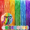 Rainbow Foil Fringe Curtains, 2 Pack Rainbow Party Decorations 1