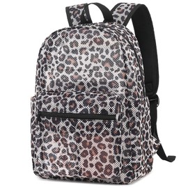 Xunteny Leopard Mesh Backpack for Girls Women, Semi-Transparent Kids School Backpack College Bookbag for Beach Gym Travel