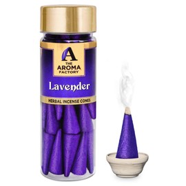 The Aroma Factory Incense Dhoop Cone for Pooja, Lavender (100% Herbal & 0% Charcoal) 1 Bottle x 30 Cones