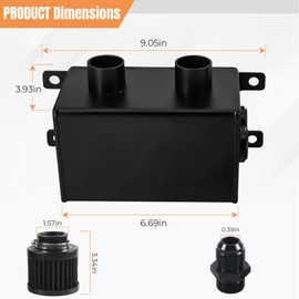 BHB 1.2L Universal Aluminum AN10 Twin Baffle Dual Filter Engine Oil Catch Can Tank With 2 Air Filters Oil Catch Reservoir Tank Can Breather Kit Black