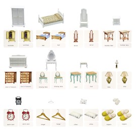 Montessori Language Materials Objects with Similar Cards 12pcs Mini Bedroom Room Replicas with Cards