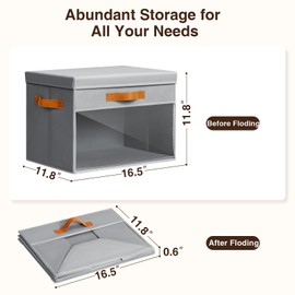 Homsorout Fabric Storage Bins with Lids - 4 Pack Foldable Decorative Organizers with Clear Windows & Handles, Cube Storage Organizers for Clothes, Blankets, Sweaters, Sheets, Light Gray
