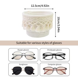 Flyingmage Glasses Holder for Nightstand Macrame Tassels Decor Eyeglass Holder Stand for Home Office Desk Storage Organizer Glasses Case Stand (White)