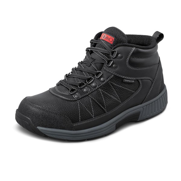 Orthofeet Men's Orthopedic Black Waterproof Leather Hunter Boots, Size 10.5
