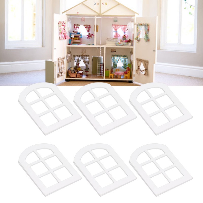 6PCS Dollhouse Windows Miniature Window Frame Ornament 1:12 Scale Dollhouse