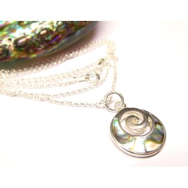 Sterling Silver Spiral Abalone Shell Pendant with 45cm Silver Chain for Women, Sterling Silver