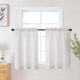 Cortinas Naturales de Cocina WelvetBLK de 36 Pulgadas de Largo en 2 Paneles, Cortinas de Lino Mezcla con Filtrado de Luz para Baño, Sótano, Media Ventana, Diseño de Bolsillo para Barra, Cada una de