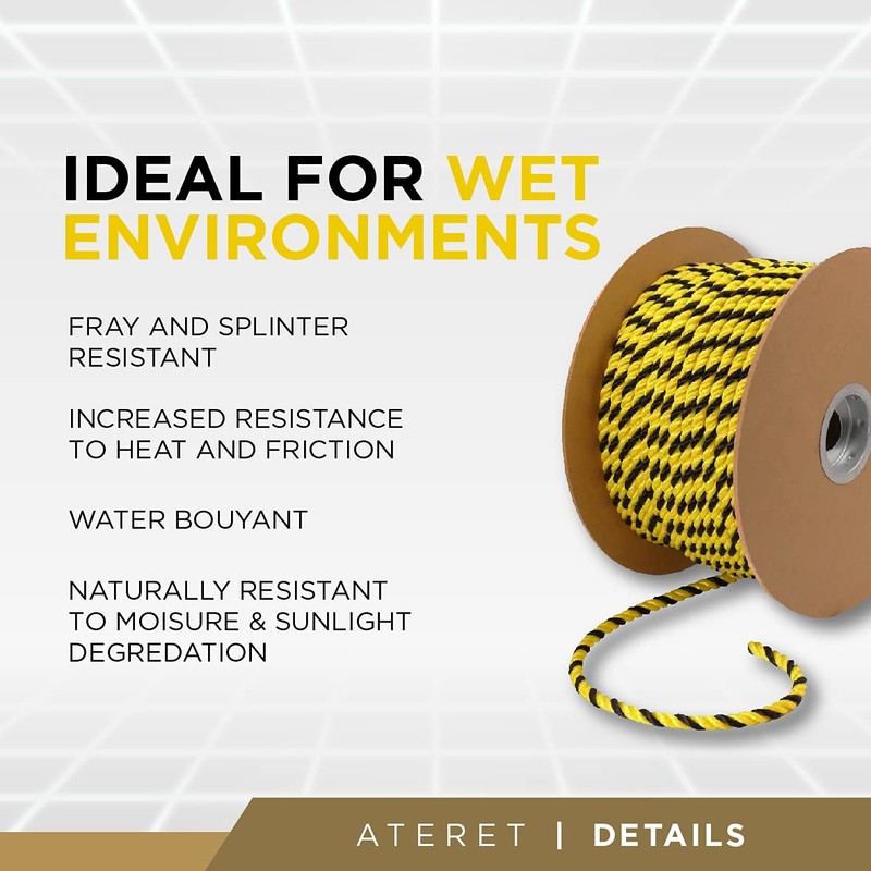 ATERET Twisted 3-Strand Yellow & Black Polypropylene Rope Monofilament I