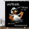 Black and White Shower Curtain,Funny Quotes Duck Bathtub Curtain,Animal Pet