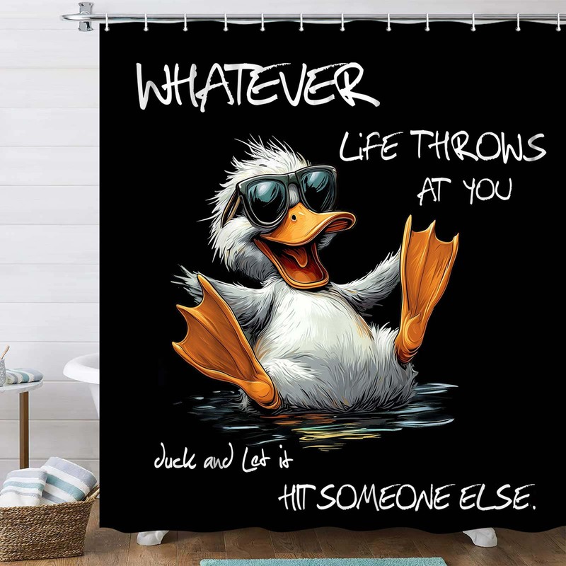 Black and White Shower Curtain,Funny Quotes Duck Bathtub Curtain,Animal Pet