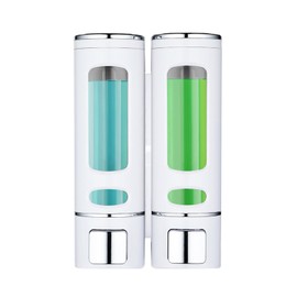 Wall Mounted Hand Soap Dispenser, 400 ml x 2 Refillable Liquid Lotion Soap Dispenser, Large Capacity Shower Pump Dispenser and Organiser for Bathroom, Kitchen, Hotel, Shower Gel, Shampoo Dispenser